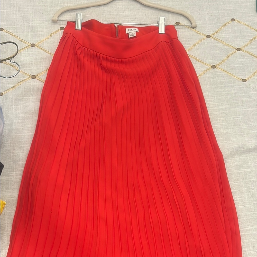 J. Crew Red Midi Pleated Skirt